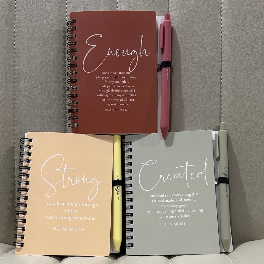 Bible Verse Notebook Trio & Pens Enough Corinthians Strong Philip. Created Genes